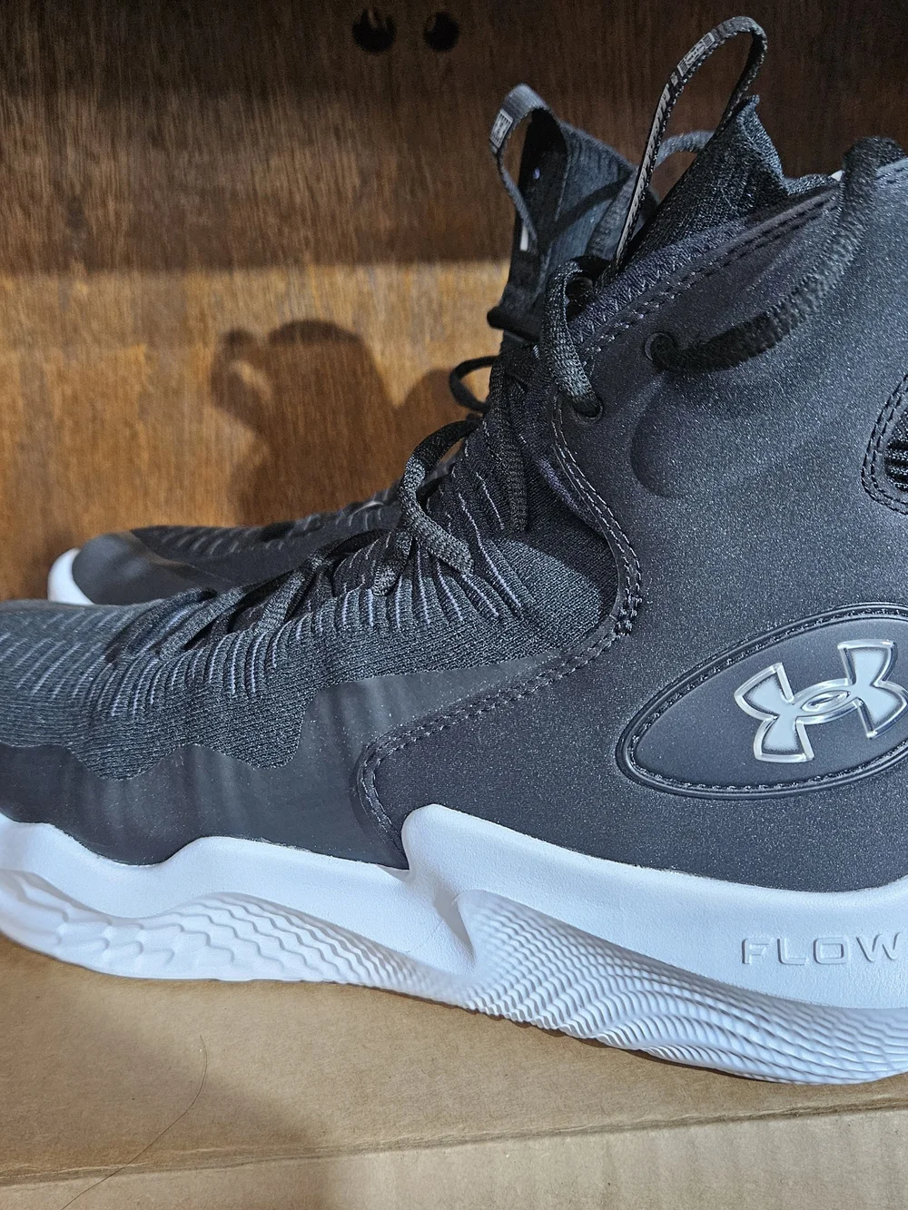 Under Armour Black Knit High-Top Sneakers with White Sole